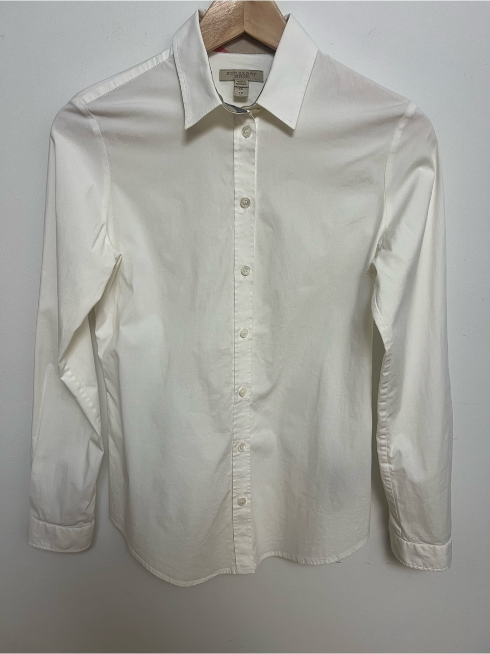 Authentic Burberry Brit Women’s White Slim Fit Cotton Shirt - Size XS / TP